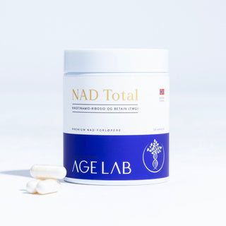 NAD Total® er vårt mest avanserte NAD+ tilskudd. 120 kapsler med Nikotinamid Ribosid (NR), TMG og Spermidin med 99% renhet for optimal omdannelse til NAD+ hos AgeLab.no